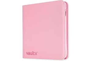 Vault X 12-kieszeniowy segregator na karty kolekcjonerskie z zamkiem, 480 kart, wysokiej jakości materiał Exo-Tec, 20 stron bocznie ładowanych, folder na gry kolekcjonerskie, sportowe, TCG (Różowy)