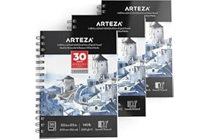 Arteza Expert - Bloc de papel para acuarela, 3 unidades, 90 hojas, 5.4 x 8.5 pulgadas, encuadernado en espiral, papel de acuarela de 300 g/m², prensado en frío, sin ácidos, suministros de arte para