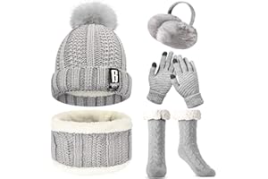 WEASIC Hat and Scarf Set for Women Hat Scarf and Gloves Set Ladies Women's Cold Weather Sets Womens Hat Scarf and Gloves Set Ear Muffs Slippers Women Christmas Gifts for Women