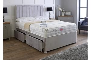 COMFY DELUXE LTD Plush Velvetto Divan Bed Set With Matching Apollo Headboard And Memory Sprung Mattress | Divan Bed Frame | Bed Base | Premium Velvetto Fabric (Silver, 4.0FT Small Double 2 Drawer Foot End)