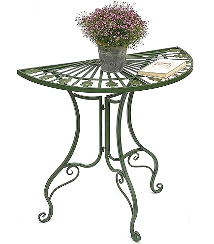 Spetebo Metalen bijzettafel, halfrond, zwart, 80 x 71 cm, wandtafel in romantisch vintage design, tuindecoratie, tafel, balkontafel, tuinmeubel, bloementafel, plantenstandaard, halve tafel om neer te