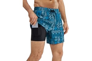 QAYMZUMD Mens Swimming Shorts Quick Dry，Men's Swimming Trunks 2 in 1 Shorts Mens Board Shorts Dry Fit Beach Shorts for UK Man with Compression Liner Training Shorts Men Waterproof Shorts S-3XL
