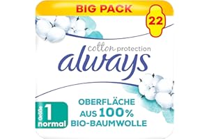 Always Ultra Binden damskie rozm. 1, normalne (22 podpaski higieniczne ze skrzydłami) Big Pack, Organic Cotton Protection, bezpieczna ochrona i powierzchnia 100% bawełna ekologiczna