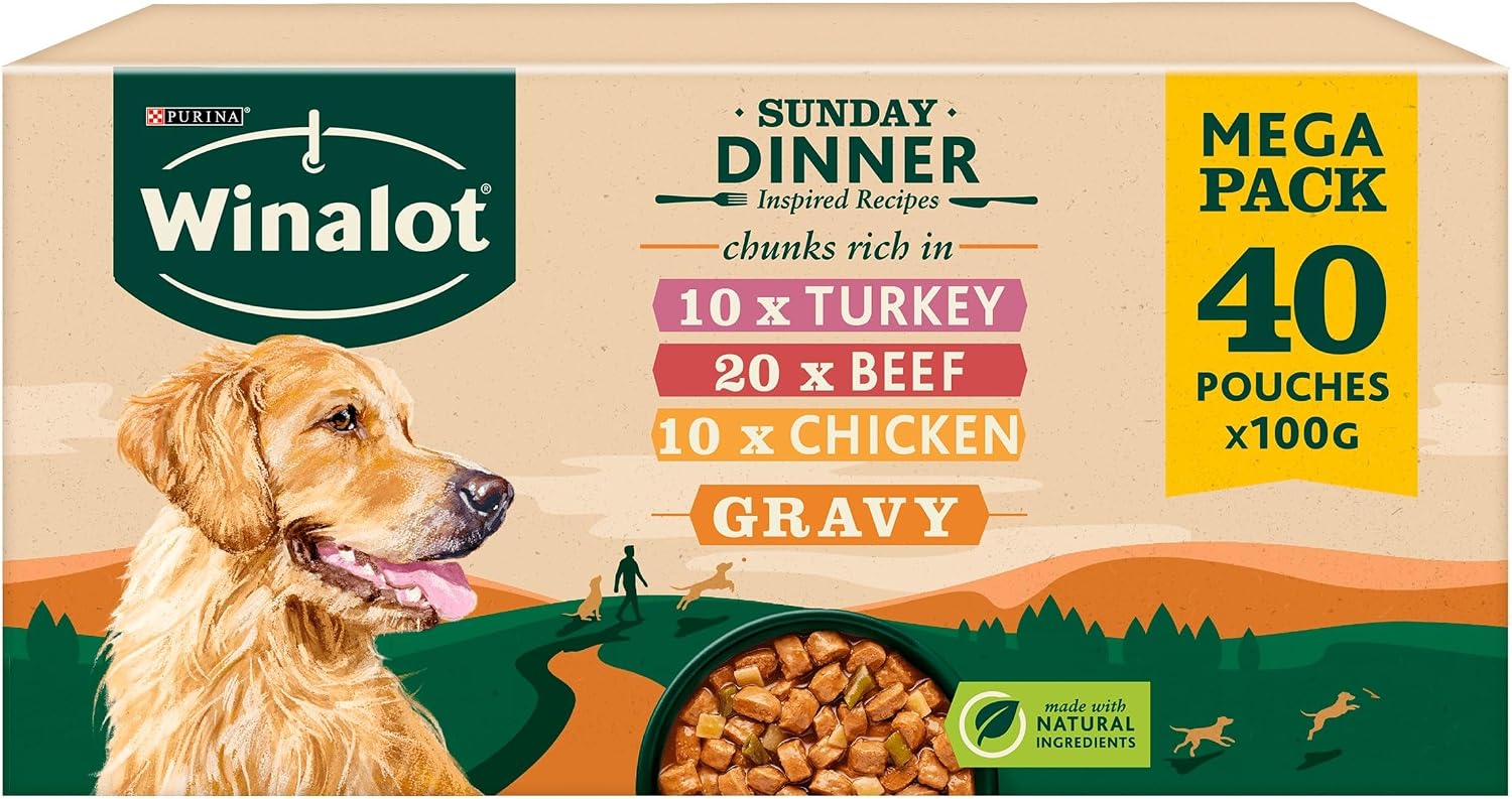 WINALOT Sunday Dinner Mixed in Gravy Wet Dog Food Pouches 40x100g