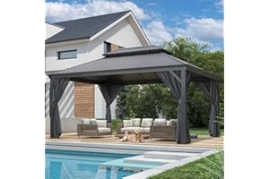 Devoko Tonnelle 3,65 x 4,85 m, étanche, stable, résistante à l'hiver, toit rigide, avec double toit, tonnelle de jardin avec rideaux et moustiquaires, pavillon pour arrière-cours, jardins et pelouses