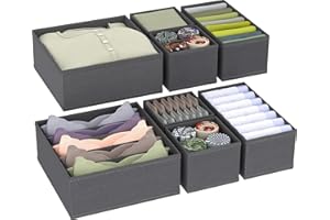 WANGIRL 8-Teiliges Set Unterwäsche Organizer Schrank, Faltbare Stoff Aufbewahrungsbox Kleiderschrank Ordnungssystem, Schubladen Organizer Kleidung für Bh Socken Aufbewahrung (Grau)