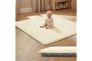 ACOMOPACK Baby lekmattan av 3 cm tjockt memoryskum, 127 x 127 cm, barns krabbelmatta för magläge, halksäker samt mjuk krypmatta (Beige, 127 x 127 cm)