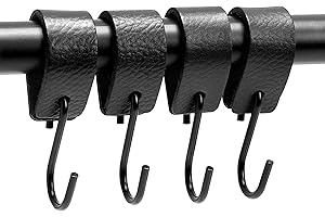 Brute Strength - Ganchos en forma de S multifuncionales de cuero - Negro - 4 piezas - Gancho para abrigos - para cocina, baño, dormitorio y oficina