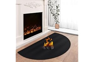 TOHONFOO Feuerfeste Kaminmatte, 61 x 107 cm, halbrund, feuerfest, schützt Böden, Decks und Terrassen vor Funken von Glut, schwarz