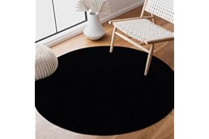 SANAT Dywan z krótkim włosiem do salonu – uniwersalny, nowoczesny dywan do sypialni, gabinetu, biura, korytarza, pokoju dziecięcego i kuchni – czarny, 80 cm, okrągły