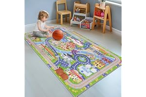 GthreeD Kids Carpet Playmat Rug City Life 80x150cm Anti Slip Play Rug City -Play Learn and Have Fun Safely - Kids Baby Children Educational Road Traffic Play Mat for Bedroom Play Room Game Safe Area
