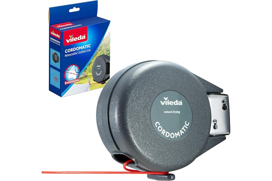 Vileda Cordomatic Retractable Washing line 15m | 1 x 15m clothes line holds up to 15kg | Extendable Clothes Line | Automatic retraction | Strong and durable | Wall Mounted for Indoor & Outdoor Use