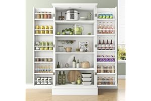 cointwo Kitchen Cupboard, 47” Pantry Cupboard with Adjustable Shelves & Doors, Storage Cabinet for Kitchen Organizers and Storage, Sideboard for Living Room and Dinning Room (White, 47 Inches)