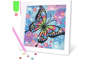 OWill 5D Diamond painting kit completo,diamond painting bambina con cornice,DIY diamantini crystal art farfalla,pittura diamante kit per principianti,bambini(15x15cm,blu)