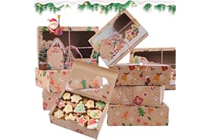 Koxtyzo 12 Pezzi Scatole per Biscotti di Natale con Finestra Trasparente, 22x15x7cm Scatole Regalo Natalizie, Scatola Biscotti Natale Kraft Carta, Scatola per Cupcake Dolci Cioccolatini(B)