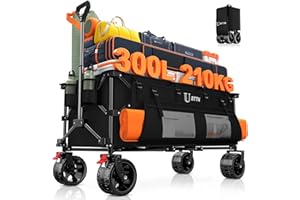 BTTN 300L Large Folding Festival Trolley on Wheels, 210kg Capacity Garden Cart with 18x10 cm Big All-Terrain Extra Wide Wheels, Portable Utility Storage Wagon for Shopping Camping Beach Garden, Black