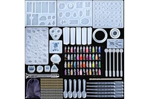 MUOIVG Kit de Moules et Outils de Coulée de Résine,Moule de Bricolage de Silicone,Silicone Moule pour Bijoux en Époxy Résine, pour la Fabrication de Bijoux en Cristal Pendentif Bracelet (284pcs)