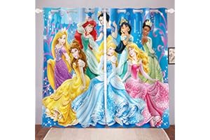 Bfrdollf Juego de cortinas opacas de princesas para dormitorio con impresión 3D de Sirena Ariel Bella Cenicienta para habitación infantil (9,150 x 166 cm (ancho x alto)