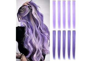 ‎MOSCSMDY MOSCSMDY 10 Stück Haarverlängerungen Perücke Stücke Clip in farbigen Haarverlängerungen Bunte Haarteile Party Highlights (Light purple Lavendel)