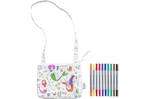 eatsleepdoodle Mermaid Colouring Crossbody Bag for Kids w/ 10pk Washable Pens for Kids - 22x18cm Colouring Crossbody Bag for Girls