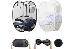 FZSECRIU Lot de 2 paniers à linge pop-up avec anse - Grand panier à linge pliable - Sac à linge pliable flexible - Camping - Panier à linge pliable - Panier à linge pliable - Respirant