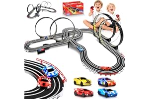 YOOHBERRYS Circuit Voiture Electrique Enfants, 1:64 Circuit Voiture Enfants avec 4 LED Voitures Compteur de Tours, 360° Boucle, Piste Voiture Jouets Cadeau pour Garçons Filles 6 7 8 9 12(821CM)