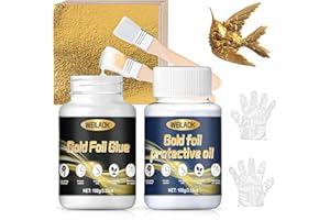 WEILAOK Gold Leaf Kit, Gold Leaf Adhesive, Golds Leafs Sheets, Golds Leaves Paint, 100ml Gol d Leaves Glue+100ml Varnish, Gilding Adhesive Kit for Art/Craft/Painting/Furniture/Decoration