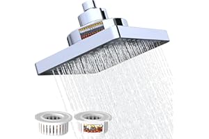 GETSHOWERSET Rainfall Shower Head with Filter, 6 Inch Rain Shower Head High Pressure Overhead Replacement, Square Fixed Shower Head Adjustable with Swivel Ball, 2 Filter, Chrome