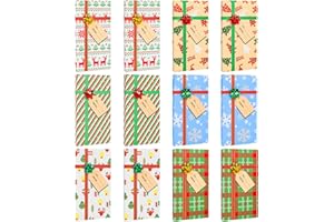 DPKOW Lot de 12 Noël Boîtes Cadeaux avec Rubans Métallisés, Porte-Monnaie de Noël, Boîtes pour Argent Liquide, Fournitures d'emballage de Noel