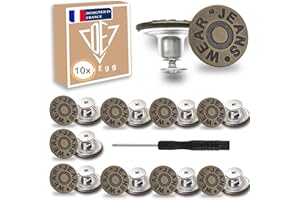 Bouton Jean 10 Pièces, DuEgg Bouton Jean Amovible, 17mm Métal Bouton de Jean, Bouton Jeans Remplaçable, Facile à Installer, DIY