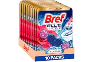 Bref Blue Activ Floral Cesta WC (pack de 10 unidades), limpia baño para un WC siempre limpio y fresco, limpiador de baños con fórmula antical que elimina la suciedad