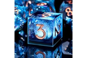 SIQUK 7 Stück Würfel Set Polyedrische Würfel Liquid Core Würfel D4 D6 D8 D10 D12 D20 D% Spielwürfel für DND RPG MTG, Blau & Schwarz, Gold
