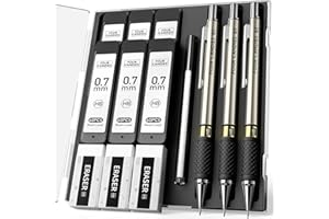 Four Candies Set di 3 portamine in metallo, 0,7 mm, matite meccaniche con 360 mine HB, 3 gomme e astuccio, portamine per scrivere e disegnare per ingegneri