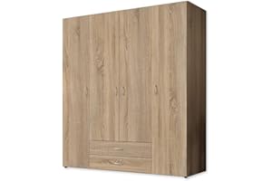Stella Trading BASE Armario atemporal en 3 tamaños, versátil, con puertas batientes, acabado en roble Sonoma, 160 x 177 x 52 cm (ancho x alto x fondo)