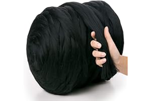 MeriWoolArt® Laine XXL 100 % mérinos, épaisseur 4 à 5 cm, pour feutrage humide ou à sec, pour tricoter une couverture épaisse avec les bras, laine pour couverture de bébé, noir, 100 g