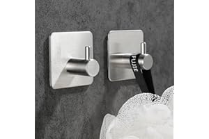 BOXLUNT Ganchos Adhesivos Para Pared 2 Piezas, Ganchos Adhesivos para Colgar Acero Inox, Gancho Pared, Colgador Toalla Baño Adhesivo Impermeable para Salón, Baño, Dormitorio y Cocina, Plata