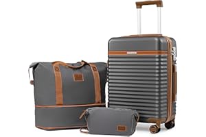 Joyway Koffer Trolleys Handgepäck Koffer, Hartschalen Reisekoffer mit 4 Rollen und TSA Schloss, Erweiterbar ABS Kofferset 3 Teiling mit Reisetasche