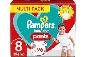 Pampers Couches-Culottes Taille 8 (19+ kg), Baby-Dry, 96 Couches-Culottes Bébé, Multi Pack, Maintien 360° pour Éviter les Fuites, Faciles à Changer