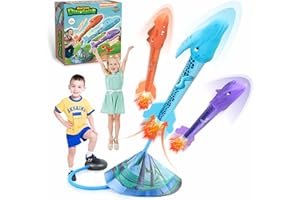 Kiztoys Dinosaurier Spielzeug Fußpumpe/Raketen Weiches Gummi Mit 3 Schaumraketen ab 3 4 5 6 7 8 Jahren Outdoor Spielzeug - Geschenke & Spielzeug für Kinder,Geeignet für Jungen und Mädchen