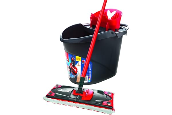 Vileda ULTRAMAX Kit complet 2 en 1 avec seau, balai plat et serpillère en microfibre