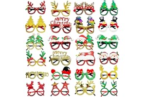 Ylluuoe 24 PCS Novelty Christmas Glasses Frames,Christmas Glitter Party Eyeglasses,Xmas Costume Party Glasses Frame Prop for Kids Adults to Wear for Holiday Party Favors Gift Create Joyful Atmosphere