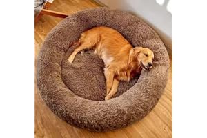 ZEXSAZONE Round Donut Pet Bed for Cats and Puppies Dogs mat, Cozy and Plush, Raised Bedside Support, Both Sides Use Like 2 in One, Washable, Sizes for Small, Medium, and Large Pets. (Coffee, Medium)