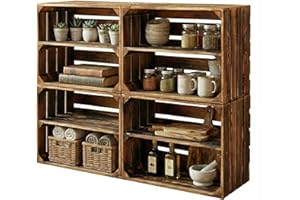 Teramico Caisses en Bois Massif légèrement brûlé avec étagère intermédiaire vissée, Objets de décoration Vintage, pour Ranger Chaussures, Livres Lot de 4 Longueurs.
