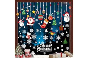 Trabig 140PCS Natale Vetrofanie Fiocco di neve Adesivo pendenti Doppia faccia, Natale Adesivi Finestra Decorazione Babbo Natale pupazzo di neve