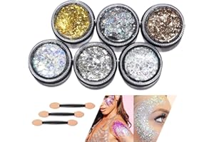 ‎HTRUIYATY 6 Farben Glitzer Set Flüssiger Glitzer Holographic Glitter Körper Glitzer Kosmetik Gesicht Haar Nagel Dekoration Basteln Nagelkunst Party DIY
