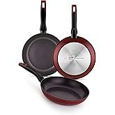 BRA Red Diamond Set de 3 sartenes aluminio forjado, 18-22-26 cm, antiadherente sin PFOA reforzado con Diamante y Titanio, apt