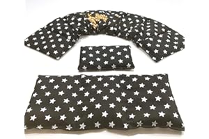 FK-KOERNERKISSEN 3 er Set 78 x17 cm Kirschkernkissen 5 Füllungen Körnerkissen Wärmekissen XXL Weizen Dinkel Raps Traubenkerne (b: Dinkel, Schwarz Sterne)