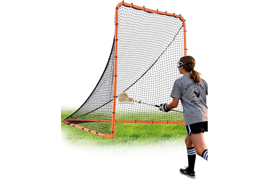 VEVOR Lacrosse Goal, 6' x 6' Lacrosse Net, Folding Portable Backyard Lacrosse Training Equipment, Steel Frame Training Net, Quick & Easy Setup Lacrosse Goal, Perfect for Youth Adult Training, Orange