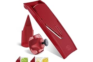 Börner Affettaverdure V1 (Set Base) • Affettatrice a V con 2 Inserti & Portaverdure • Mandolina Regolabile per Verdure & Frutta • Tagliaverdure per Fette in 3 Spessori • Rosso