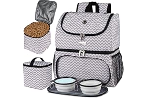 BAGLHER Pet Travel Bag, Double-Layer Pet Supplies Backpack (for All Pet Travel Supplies), Pet Travel Backpack with 2 Silicone Collapsible Bowls and 2 Food Baskets BLW